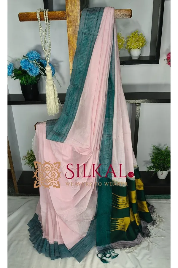 Ilkal_Handloom_Viscose_Cotton_Silk_Chikki_Paras_Border_Saree_SKL04230