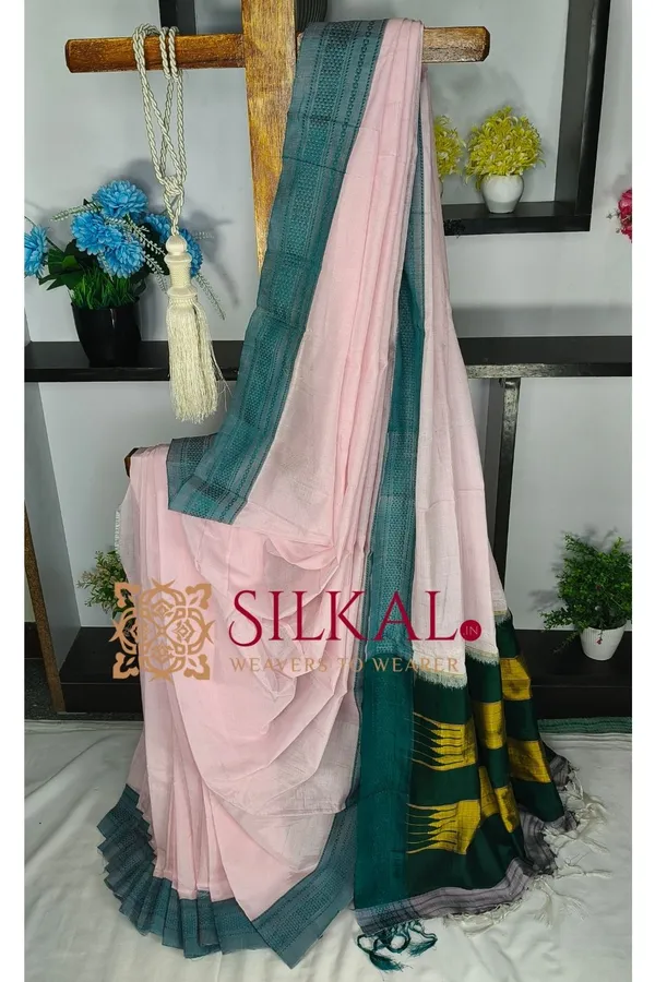 Ilkal_Handloom_Viscose_Cotton_Silk_Chikki_Paras_Border_Saree_SKL04230