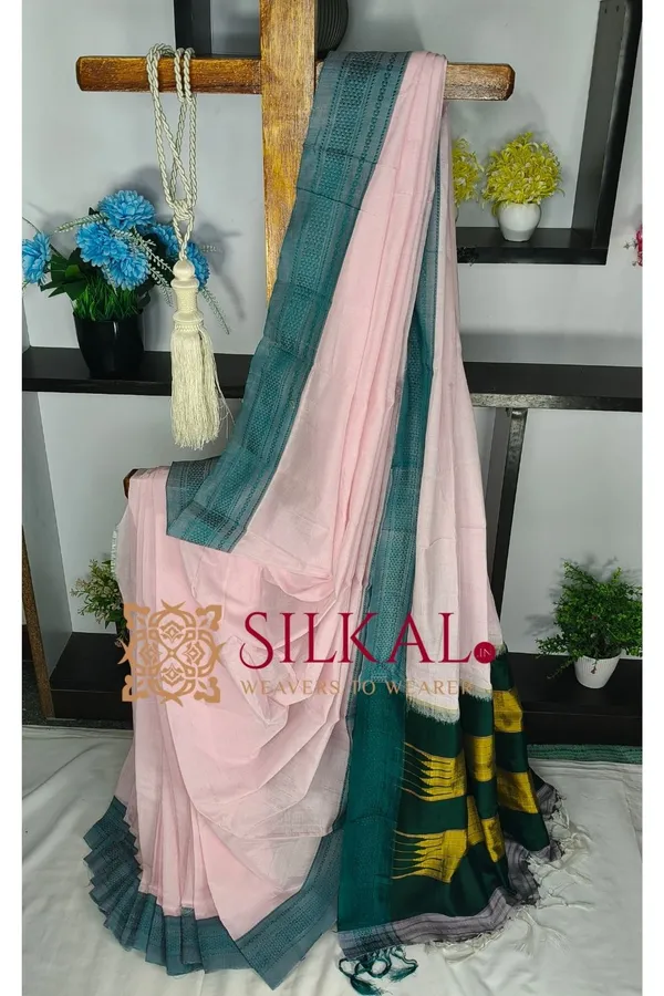 Ilkal_Handloom_Viscose_Cotton_Silk_Chikki_Paras_Border_Saree_SKL04230