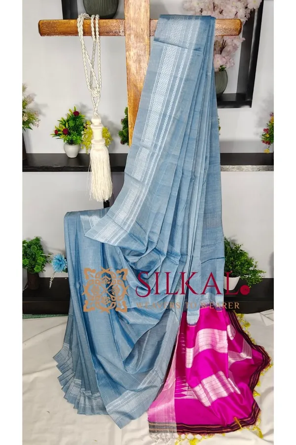 Ilkal_Handloom_Viscose_Cotton_Silk_Chikki_Paras_Border_Saree_SKL04232