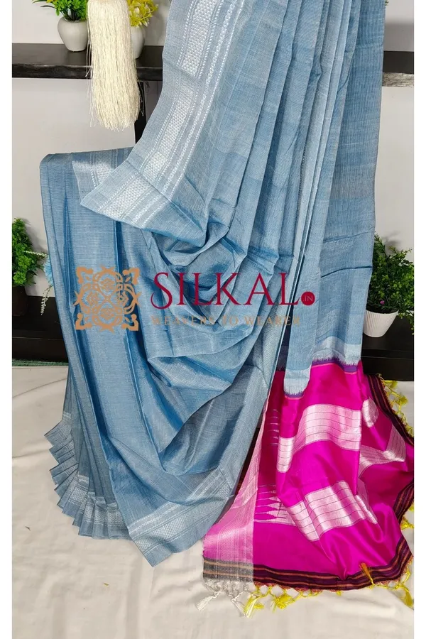 Ilkal_Handloom_Viscose_Cotton_Silk_Chikki_Paras_Border_Saree_SKL04232
