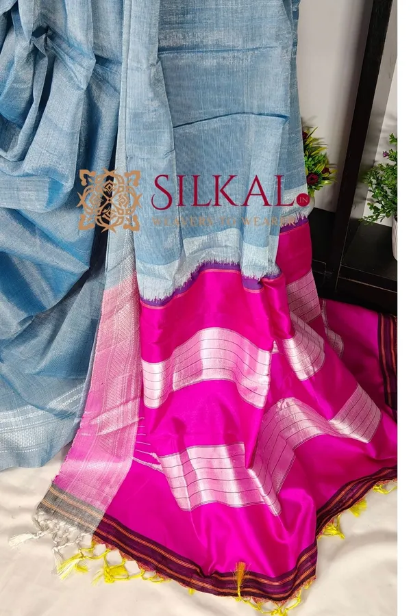 Ilkal_Handloom_Viscose_Cotton_Silk_Chikki_Paras_Border_Saree_SKL04232