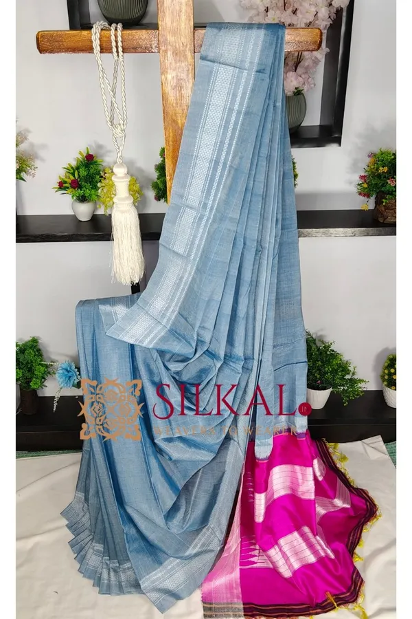 Ilkal_Handloom_Viscose_Cotton_Silk_Chikki_Paras_Border_Saree_SKL04232
