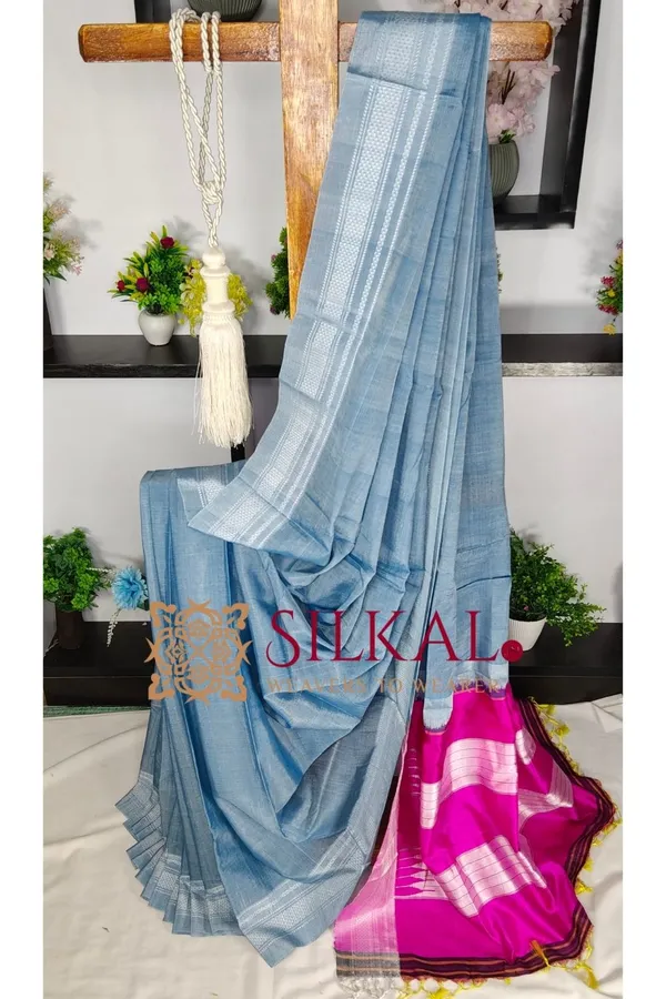 Ilkal_Handloom_Viscose_Cotton_Silk_Chikki_Paras_Border_Saree_SKL04232