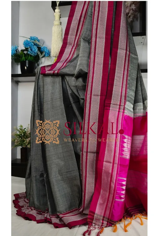 Ilkal_Handloom_Viscose_Cotton_Silk_Chikki_Paras_Border_Saree_SKL04233