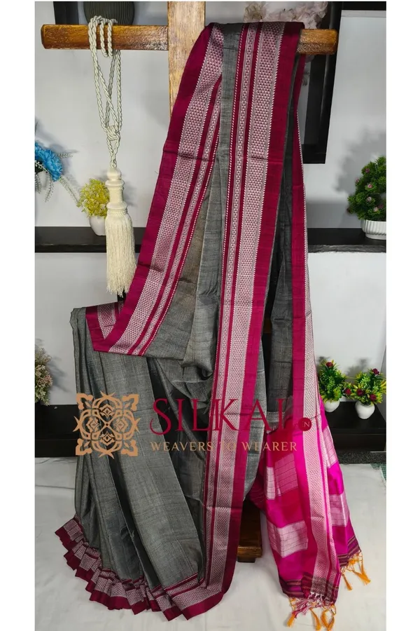 Ilkal_Handloom_Viscose_Cotton_Silk_Chikki_Paras_Border_Saree_SKL04233