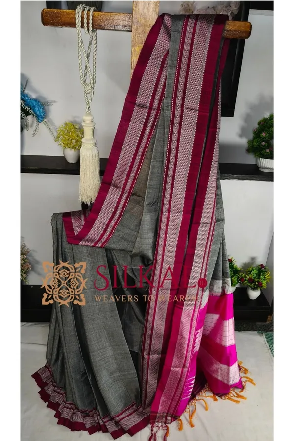 Ilkal_Handloom_Viscose_Cotton_Silk_Chikki_Paras_Border_Saree_SKL04233