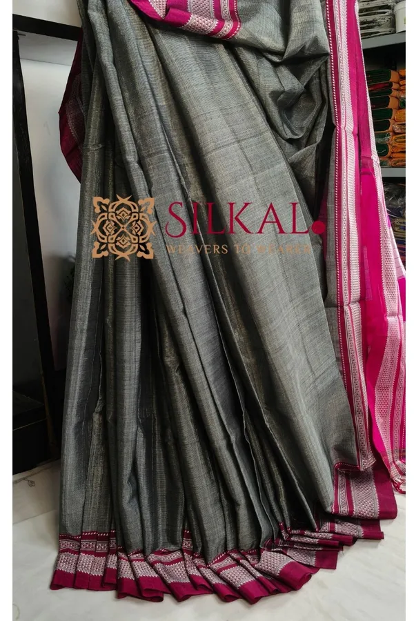 Ilkal_Handloom_Viscose_Cotton_Silk_Chikki_Paras_Border_Saree_SKL04233