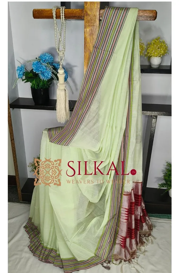 Ilkal_Handloom_Viscose_Cotton_Silk_Chikki_Paras_Border_Saree_SKL04237