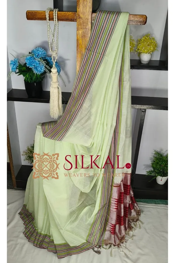 Ilkal_Handloom_Viscose_Cotton_Silk_Chikki_Paras_Border_Saree_SKL04237