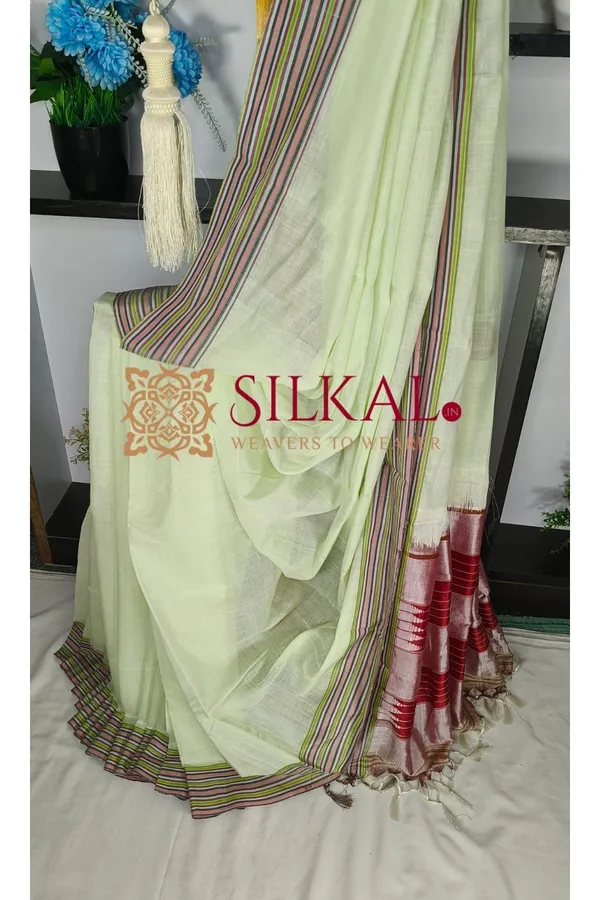 Ilkal_Handloom_Viscose_Cotton_Silk_Chikki_Paras_Border_Saree_SKL04237