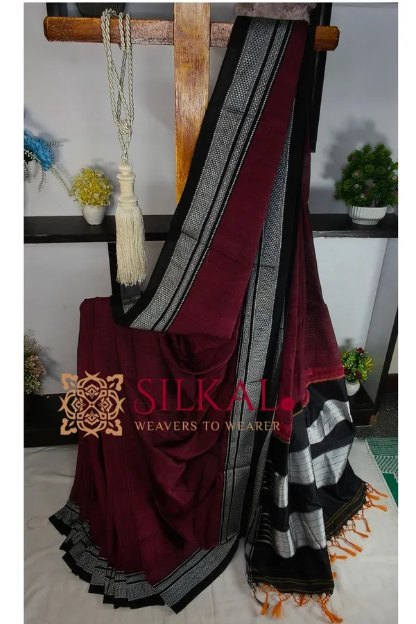 Ilkal_Handloom_Viscose_Cotton_Silk_Chikki_Paras_Border_Saree_SKL04247