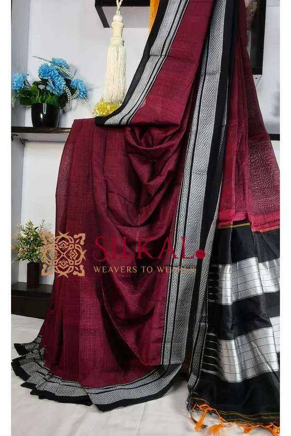 Ilkal_Handloom_Viscose_Cotton_Silk_Chikki_Paras_Border_Saree_SKL04247