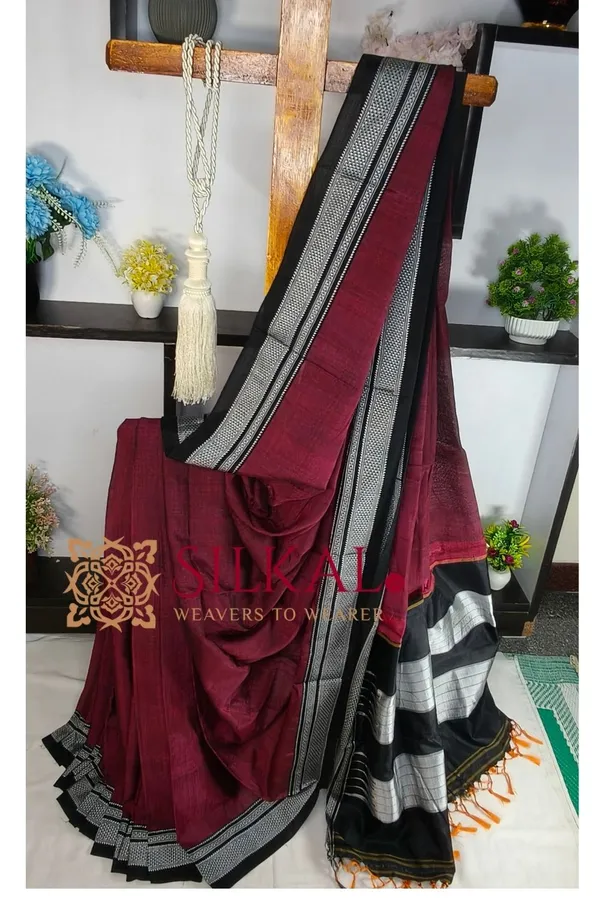 Ilkal_Handloom_Viscose_Cotton_Silk_Chikki_Paras_Border_Saree_SKL04247