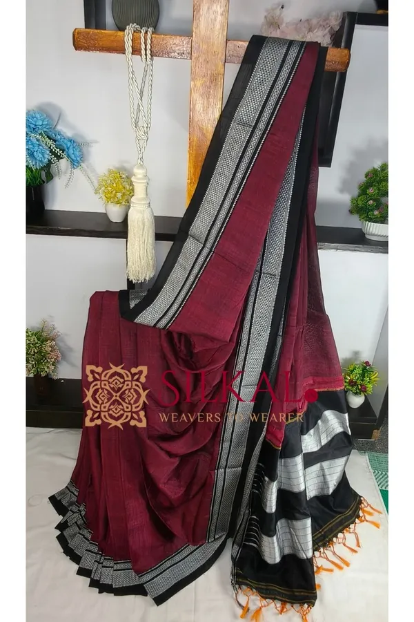 Ilkal_Handloom_Viscose_Cotton_Silk_Chikki_Paras_Border_Saree_SKL04247