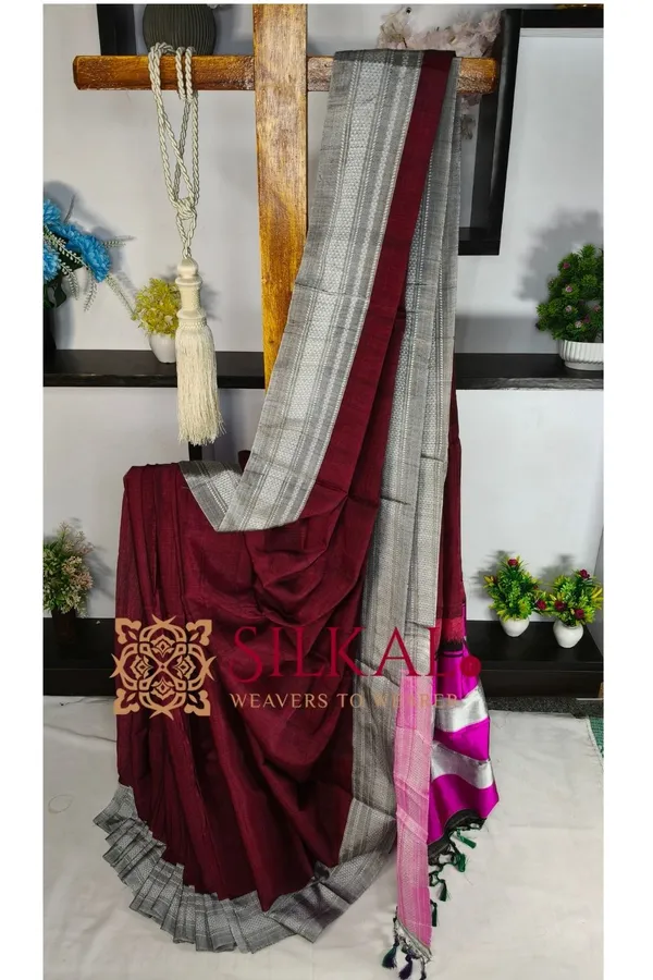 Ilkal_Handloom_Viscose_Cotton_Silk_Chikki_Paras_Border_Saree_SKL04248