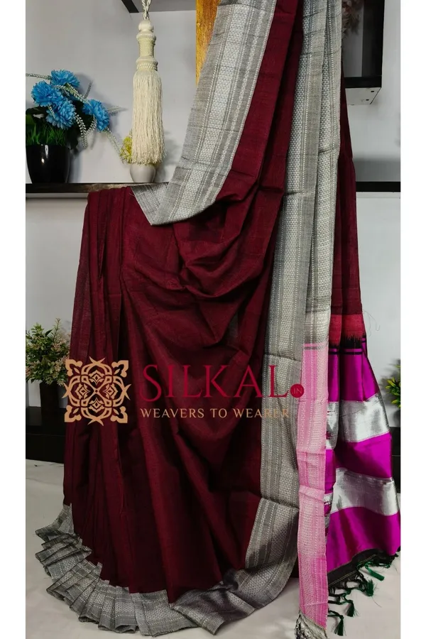 Ilkal_Handloom_Viscose_Cotton_Silk_Chikki_Paras_Border_Saree_SKL04248