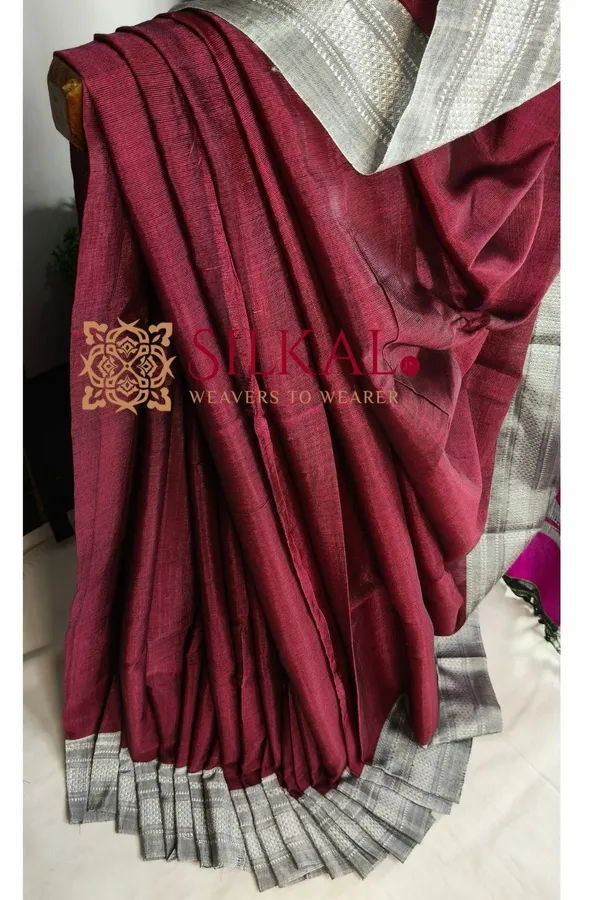 Ilkal_Handloom_Viscose_Cotton_Silk_Chikki_Paras_Border_Saree_SKL04248