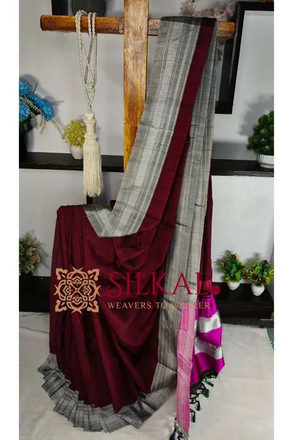 Ilkal_Handloom_Viscose_Cotton_Silk_Chikki_Paras_Border_Saree_SKL04248