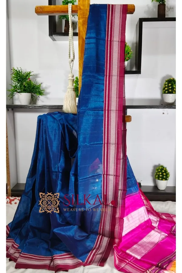 Ilkal_Handloom_Viscose_Cotton_Silk_Chikki_Paras_Border_Saree_SKL2027