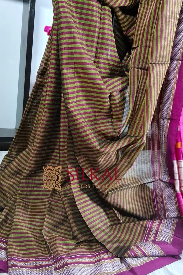 Ilkal_Handloom_Viscose_Cotton_Silk_Chikki_Paras_Border_Saree_SKL2029
