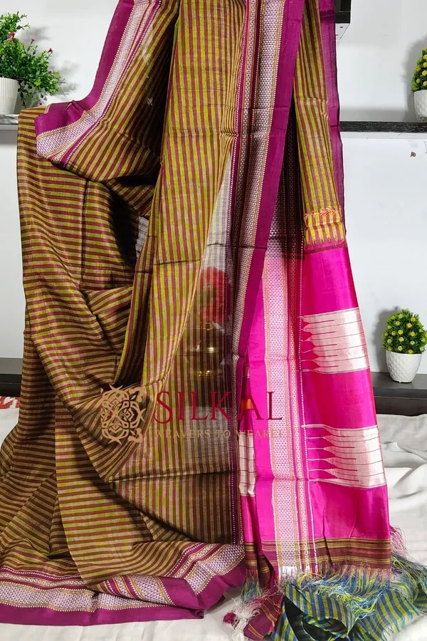 Ilkal_Handloom_Viscose_Cotton_Silk_Chikki_Paras_Border_Saree_SKL2029
