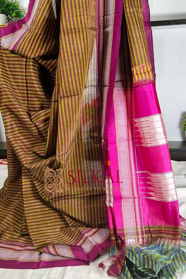 Ilkal_Handloom_Viscose_Cotton_Silk_Chikki_Paras_Border_Saree_SKL2029