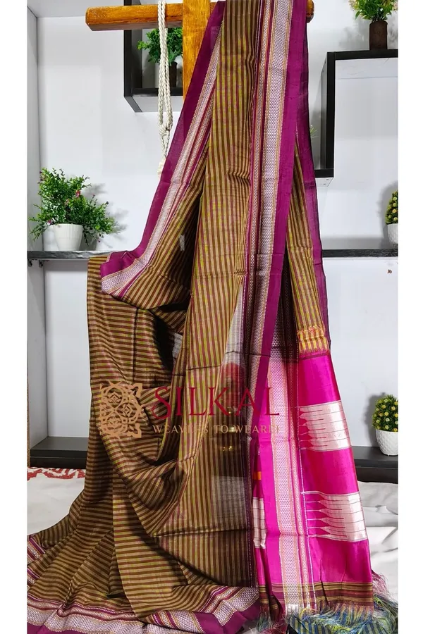 Ilkal_Handloom_Viscose_Cotton_Silk_Chikki_Paras_Border_Saree_SKL2029