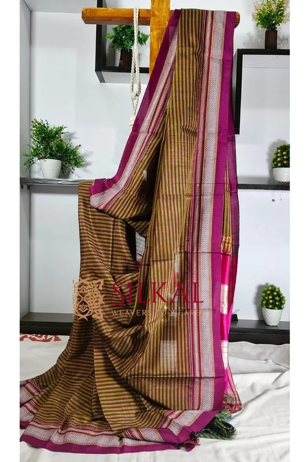 Ilkal_Handloom_Viscose_Cotton_Silk_Chikki_Paras_Border_Saree_SKL2029