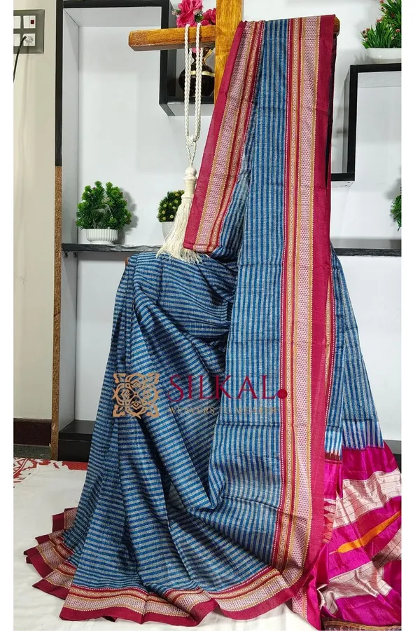 Ilkal_Handloom_Viscose_Cotton_Silk_Chikki_Paras_Border_Saree_SKL3087
