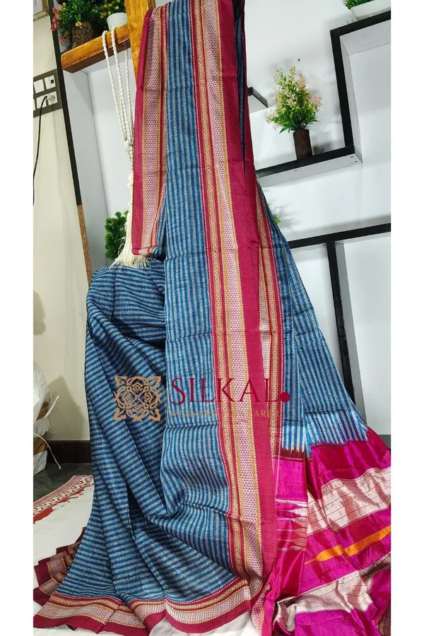 Ilkal_Handloom_Viscose_Cotton_Silk_Chikki_Paras_Border_Saree_SKL3087