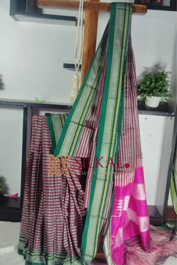 Ilkal_Handloom_Viscose_Cotton_Silk_Chikki_Paras_Border_Saree