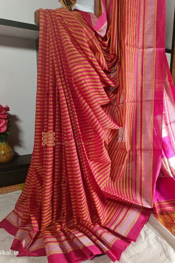 Ilkal_Handloom_Viscose_Cotton_Silk_Chikki_Paras_Border_Saree_Code-_SKL1728