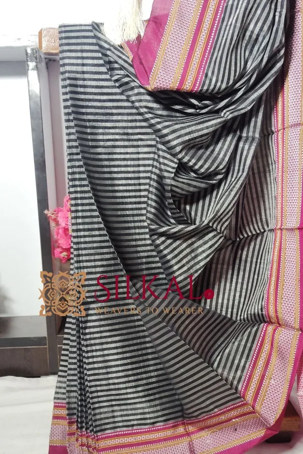 Ilkal_Handloom_Viscose_Cotton_Silk_Chikki_Paras_Border_Saree__SKL1948