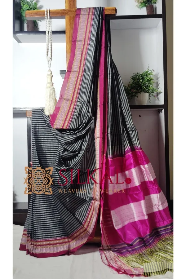 Ilkal_Handloom_Viscose_Cotton_Silk_Chikki_Paras_Border_Saree__SKL1948