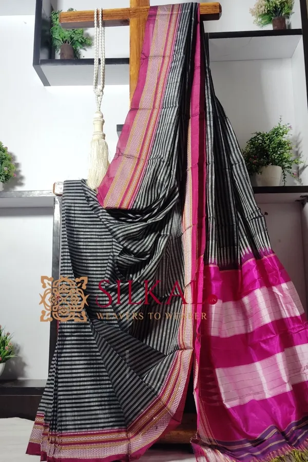 Ilkal_Handloom_Viscose_Cotton_Silk_Chikki_Paras_Border_Saree__SKL1948