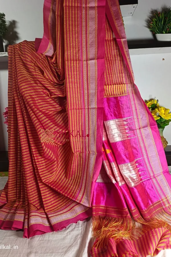 Ilkal_Handloom_Viscose_Cotton_Silk_Chikki_Paras_Border_Saree_Code-_SKL1728