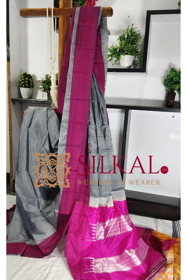 Ilkal_Handloom_Viscose_Silk_Chikki_Paras_Border_Saree_Saree_Code-_SKL03335