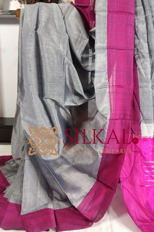 Ilkal_Handloom_Viscose_Silk_Chikki_Paras_Border_Saree_Saree_Code-_SKL03335