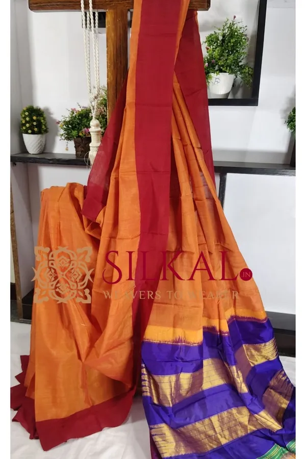 Ilkal_Handloom_Viscose_Silk_Chikki_Paras_Border_Saree_Saree_Code-_SKL03336