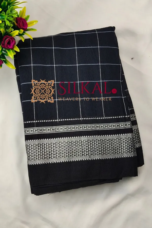 Ilkal_Handloom__Big_Checks_Cotton_Silk_Chikki_Paras_Border_Saree_Code-_SKL04078