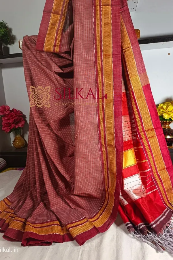 Ilkal_Handloom_Weaved_Special_Mercerised_Cotton_With_Pure_Silk_Pallu_Saree_Code-_SKL1737