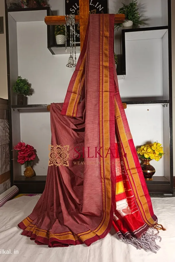 Ilkal_Handloom_Weaved_Special_Mercerised_Cotton_With_Pure_Silk_Pallu_Saree_Code-_SKL1737