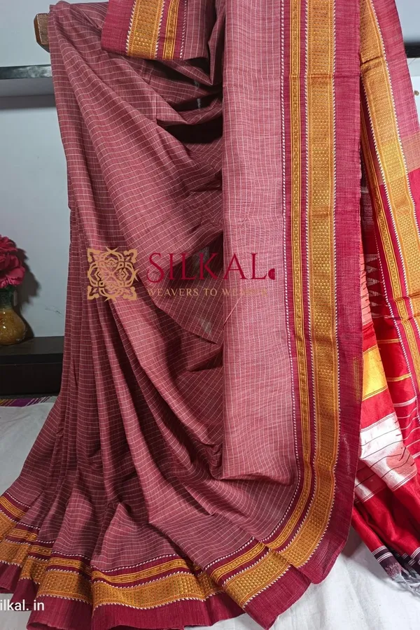 Ilkal_Handloom_Weaved_Special_Mercerised_Cotton_With_Pure_Silk_Pallu_Saree_Code-_SKL1737