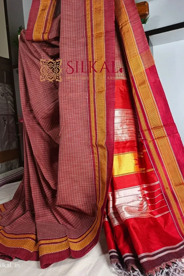 Ilkal_Handloom_Weaved_Special_Mercerised_Cotton_With_Pure_Silk_Pallu_Saree_Code-_SKL1737