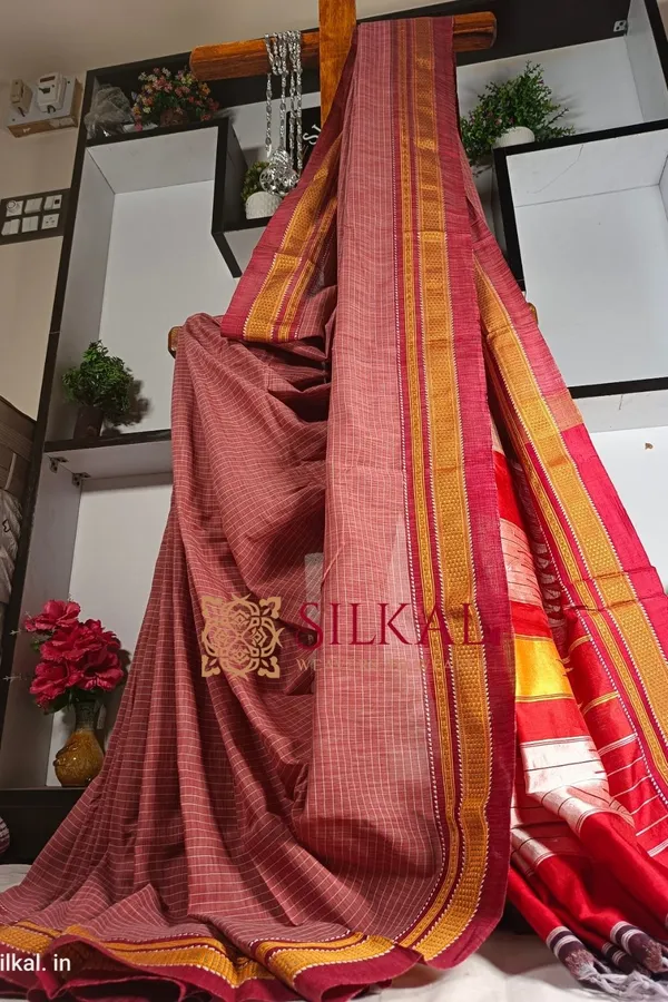 Ilkal_Handloom_Weaved_Special_Mercerised_Cotton_With_Pure_Silk_Pallu_Saree_Code-_SKL1737