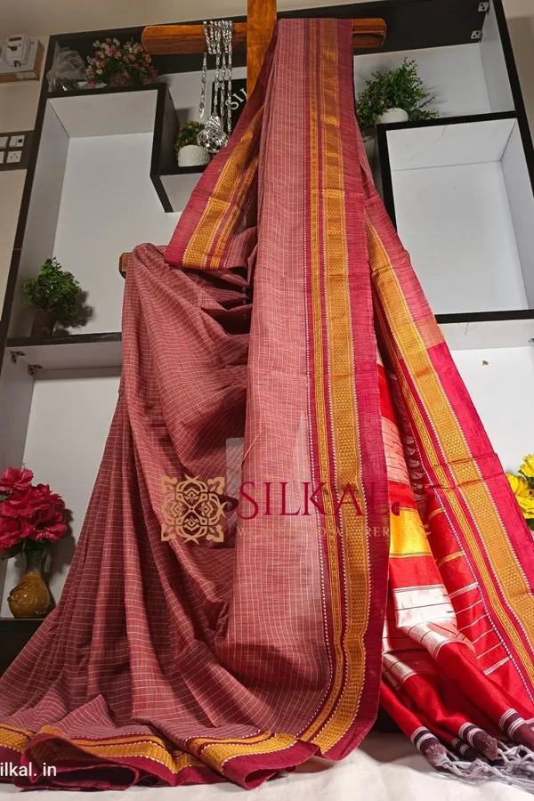 Ilkal_Handloom_Weaved_Special_Mercerised_Cotton_With_Pure_Silk_Pallu_Saree_Code-_SKL1737