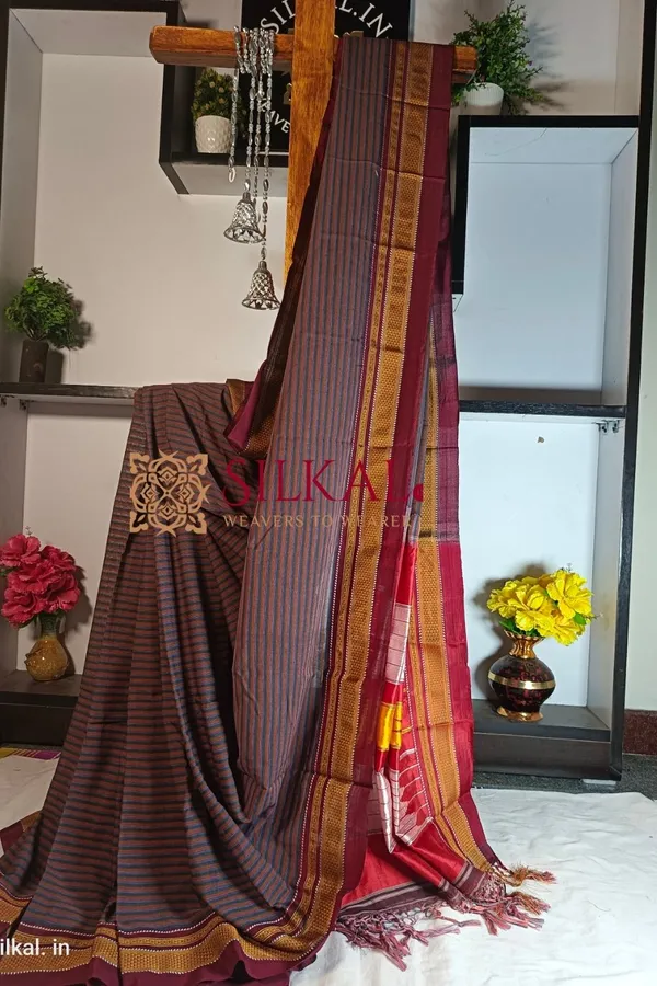 Ilkal_Handloom_Weaved_Special_Mercerised_Cotton_With_Pure_Silk_Pallu_Saree_Saree_Code-_SKL1740