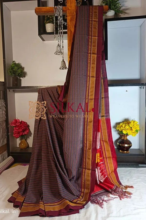 Ilkal_Handloom_Weaved_Special_Mercerised_Cotton_With_Pure_Silk_Pallu_Saree_Saree_Code-_SKL1740