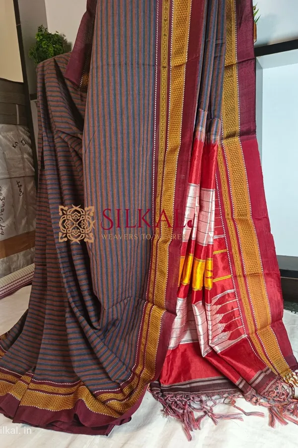 Ilkal_Handloom_Weaved_Special_Mercerised_Cotton_With_Pure_Silk_Pallu_Saree_Saree_Code-_SKL1740